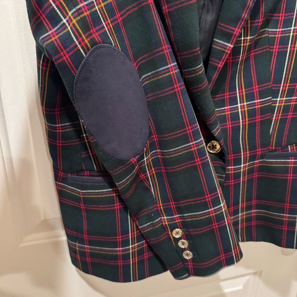 Tommy Hilfiger Women Green Plaid Single-Button Blazer - Picture 6 of 8